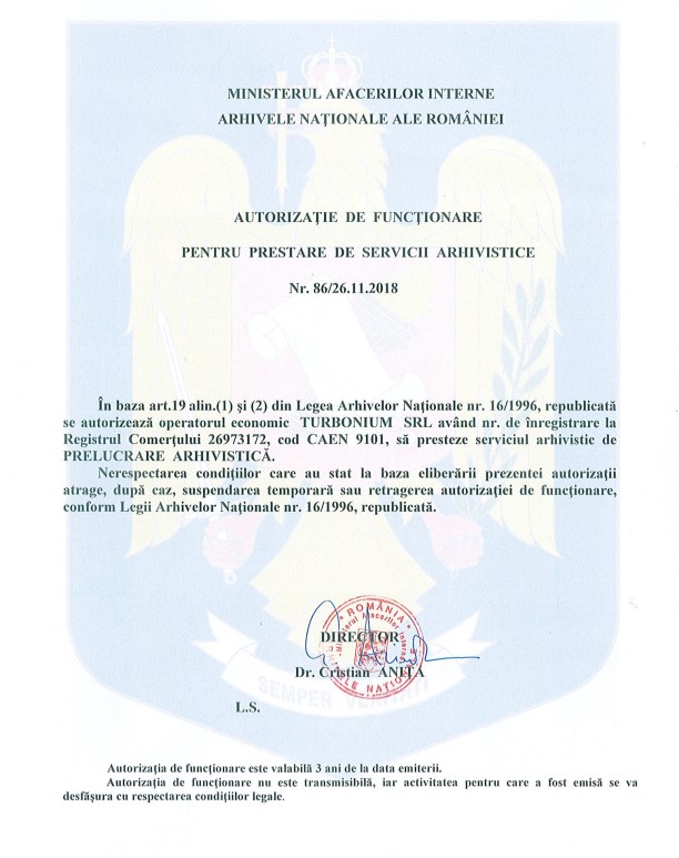 Autorizație prelucrare arhivistică